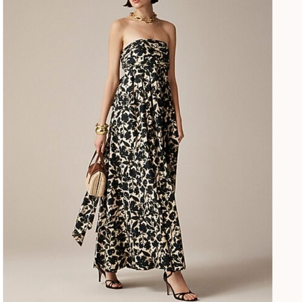 J Crew Collection Strapless Bow Back Maxi Floral Print Cotton Maxi Dress Wedding